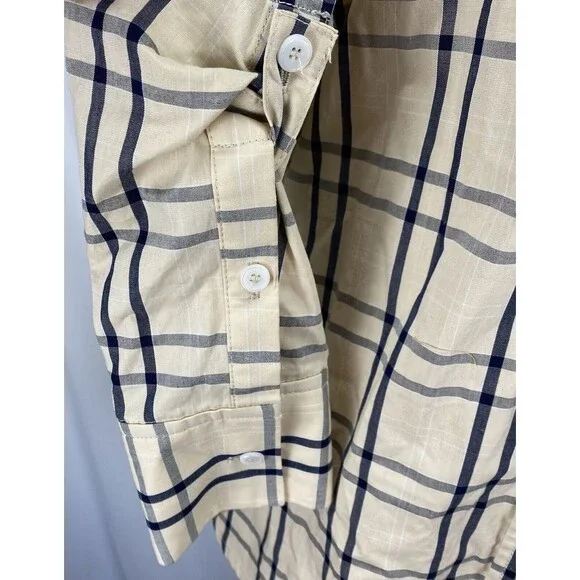 Zara Womens S (44" Bust) Plaid Oversized Shirt Open Back Side Vents Roll Tab Slv - Picture 3 of 13